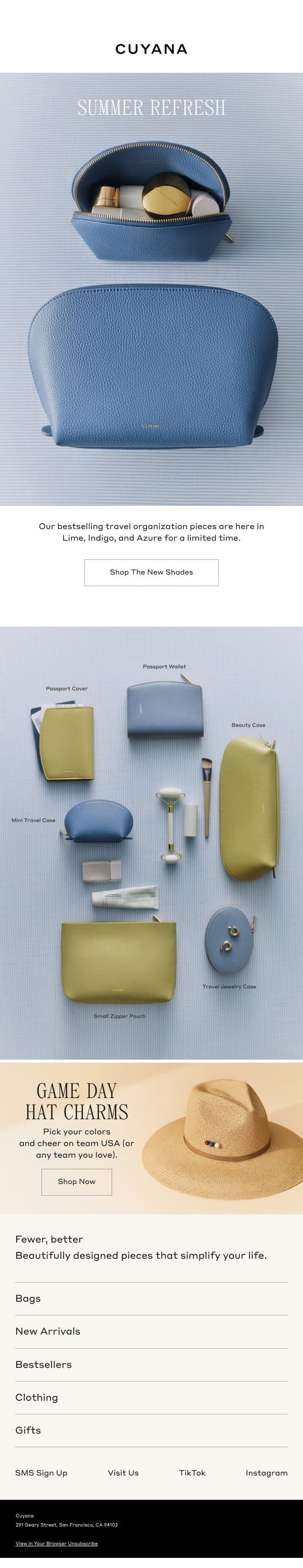 New in Lime, Indigo, and Azure email from Cuyana screenshot
