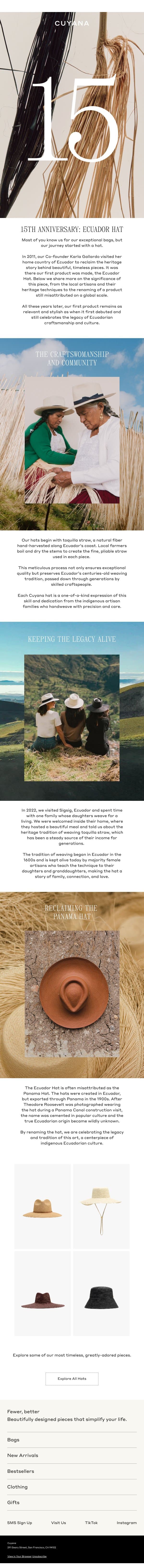 Our Iconic First Product: The Ecuador Hat email from Cuyana screenshot
