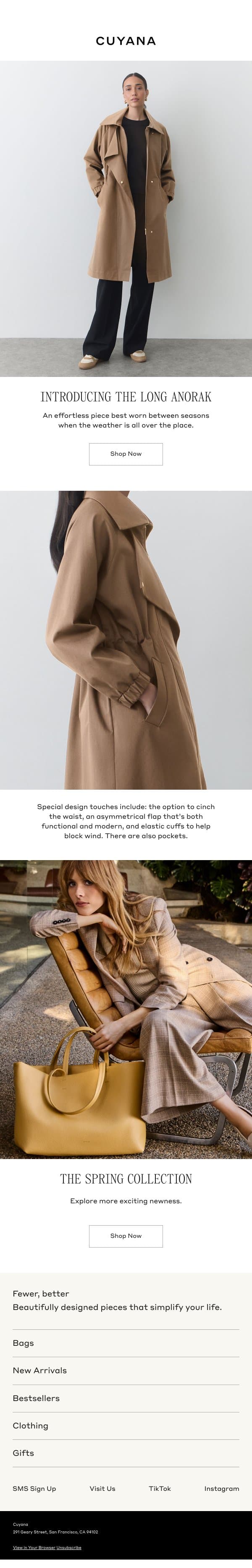 New Long Anorak email from Cuyana screenshot