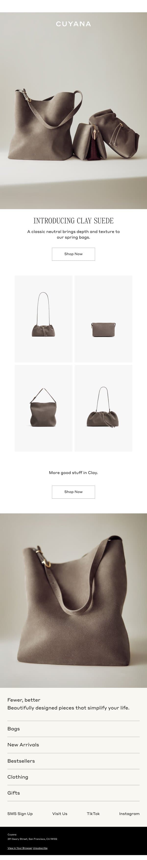 New Clay Suede email from Cuyana screenshot