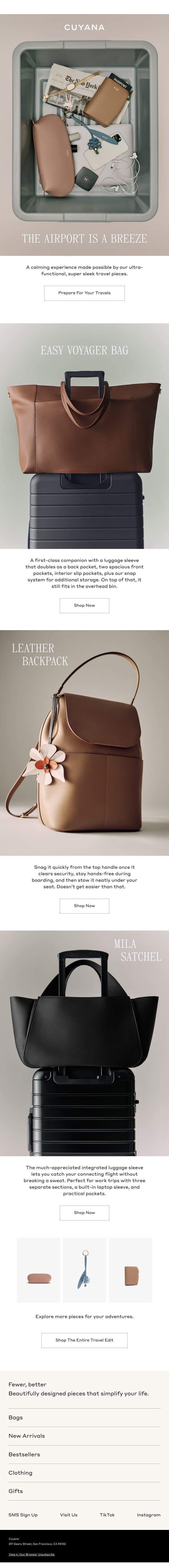Stay Relaxed at the Airport email from Cuyana screenshot