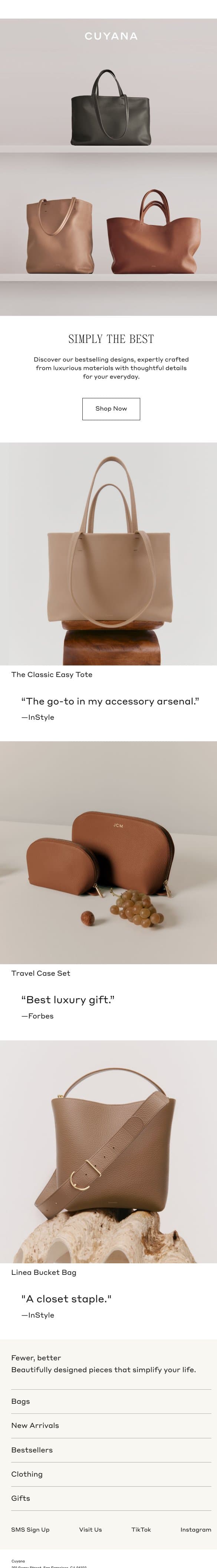 Meet Our Bestsellers email from Cuyana screenshot