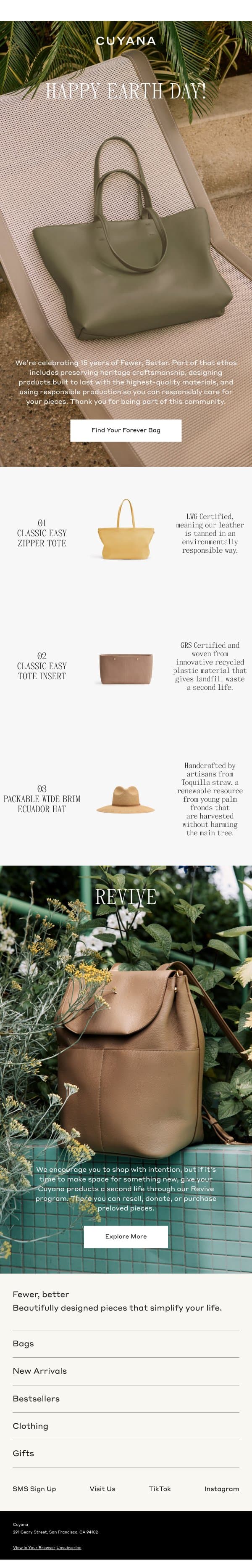 Happy Earth Day email from Cuyana screenshot