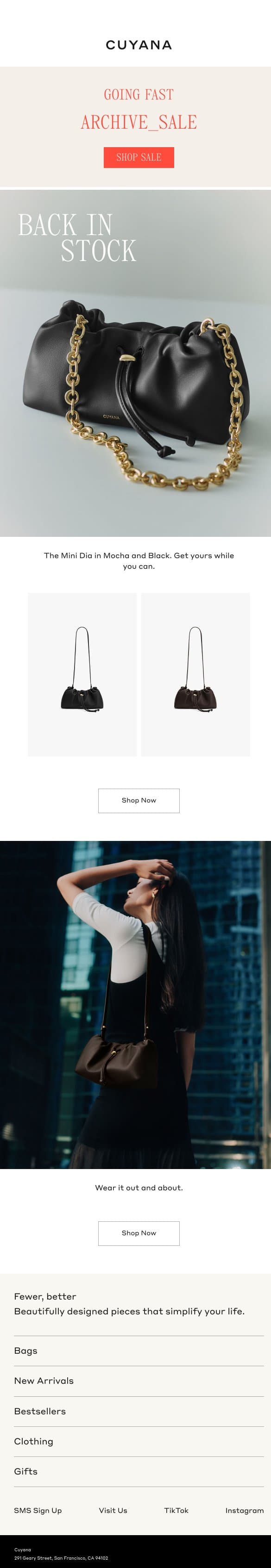 Back in Mocha and Black email from Cuyana screenshot