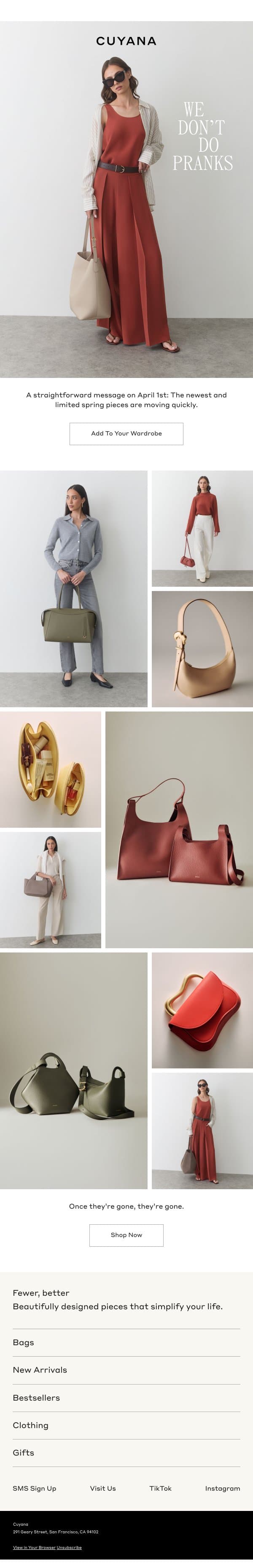 Honestly Not Pranking You email from Cuyana screenshot