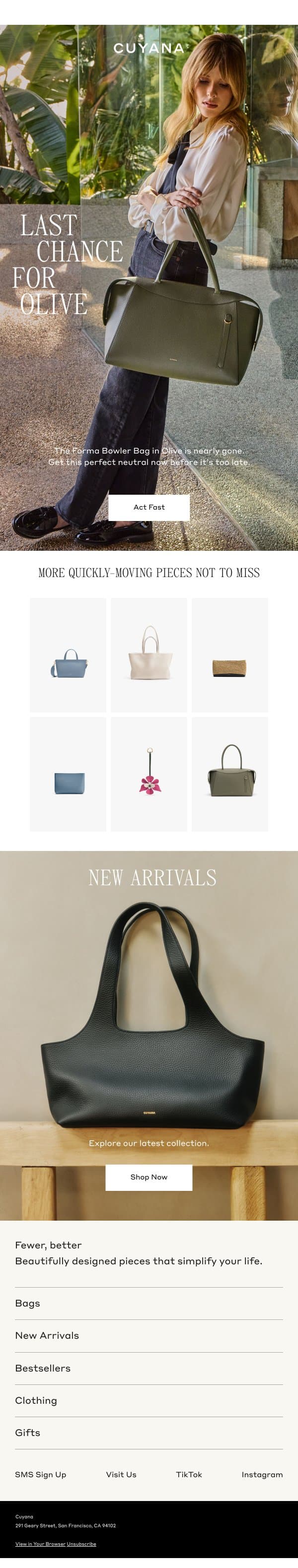 Nearly Gone: Forma Bowler in Olive email from Cuyana screenshot