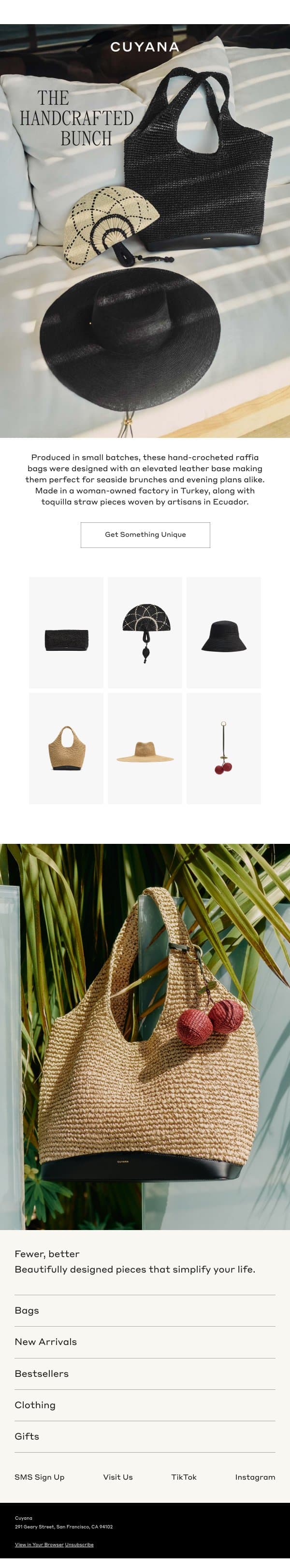 The Handcrafted Hats, Bags, and Charms email from Cuyana screenshot