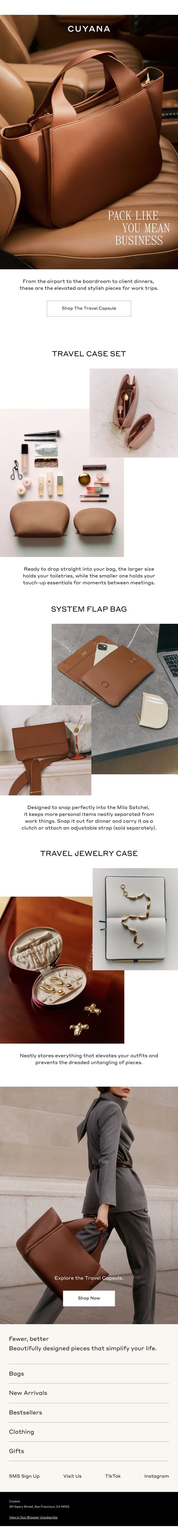 Pack Like You Mean Business email from Cuyana screenshot