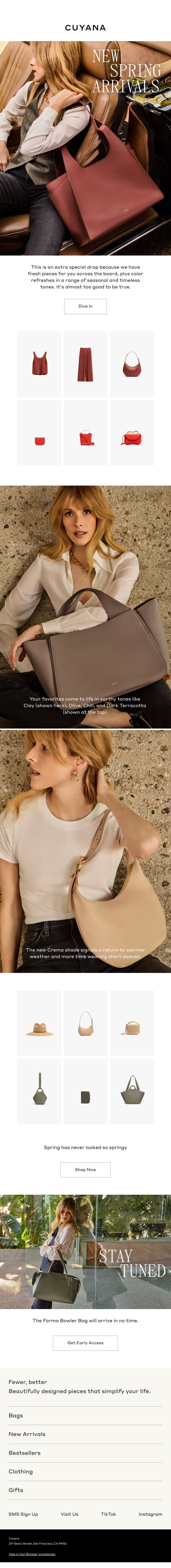 New Spring Arrivals email from Cuyana screenshot