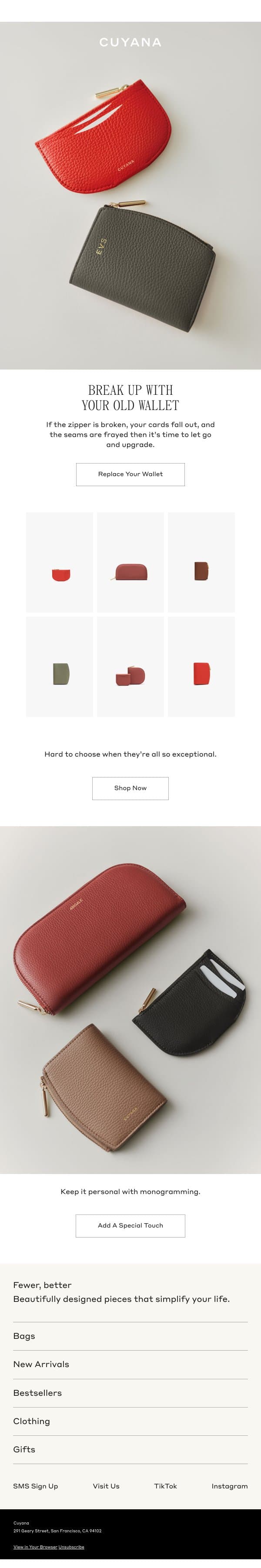 It's Not You, It's Your Wallet email from Cuyana screenshot