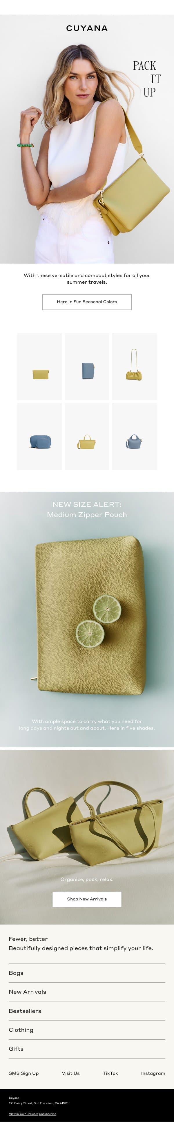 Just the Right Size for Travel email from Cuyana screenshot