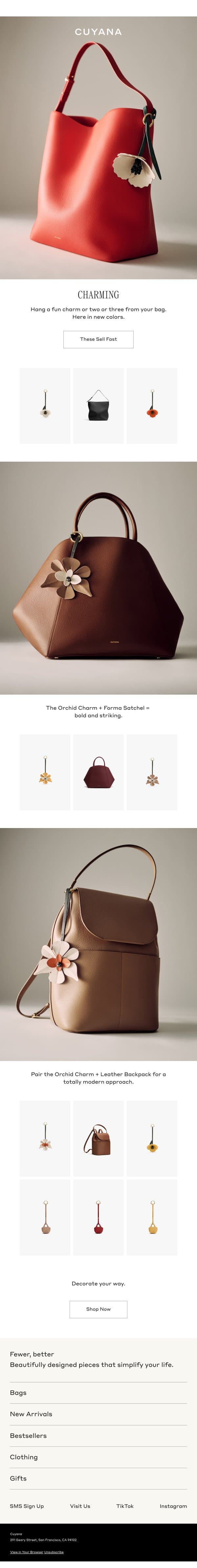 Restock Alert: Bag Charms email from Cuyana screenshot