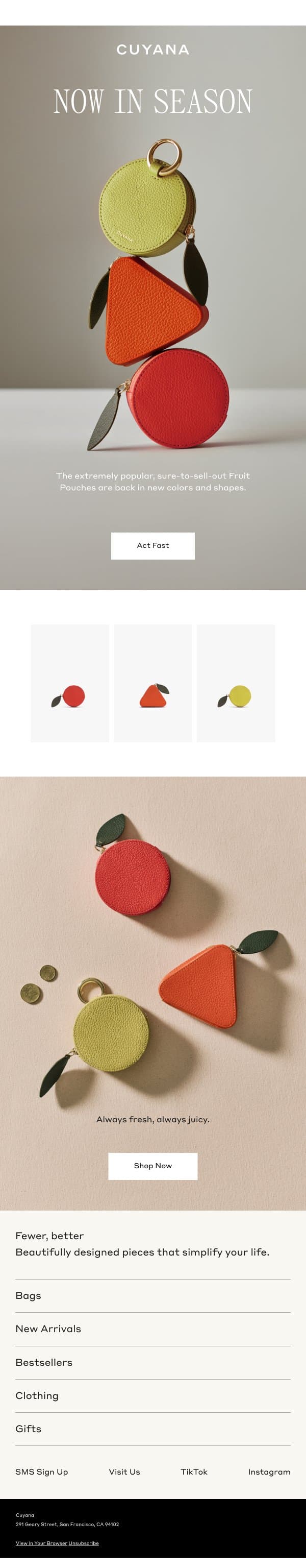New Fruit Pouches: Now in Season email from Cuyana screenshot