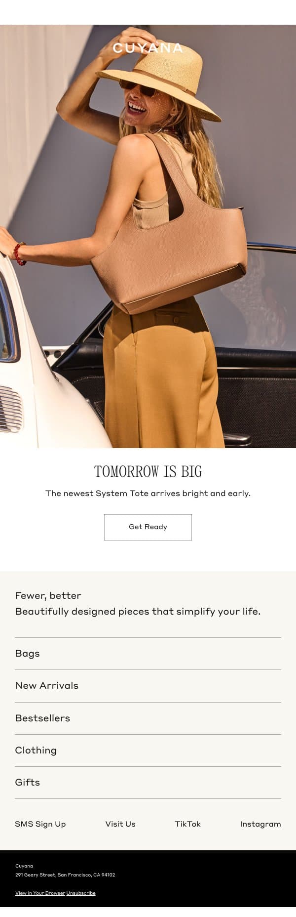 It's Here Tomorrow email from Cuyana screenshot
