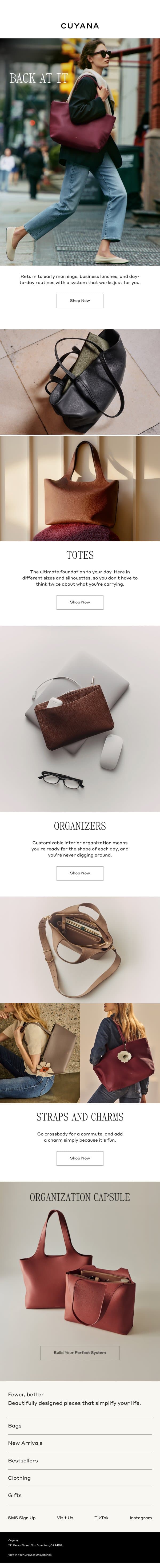 The Back to Work Essentials email from Cuyana screenshot