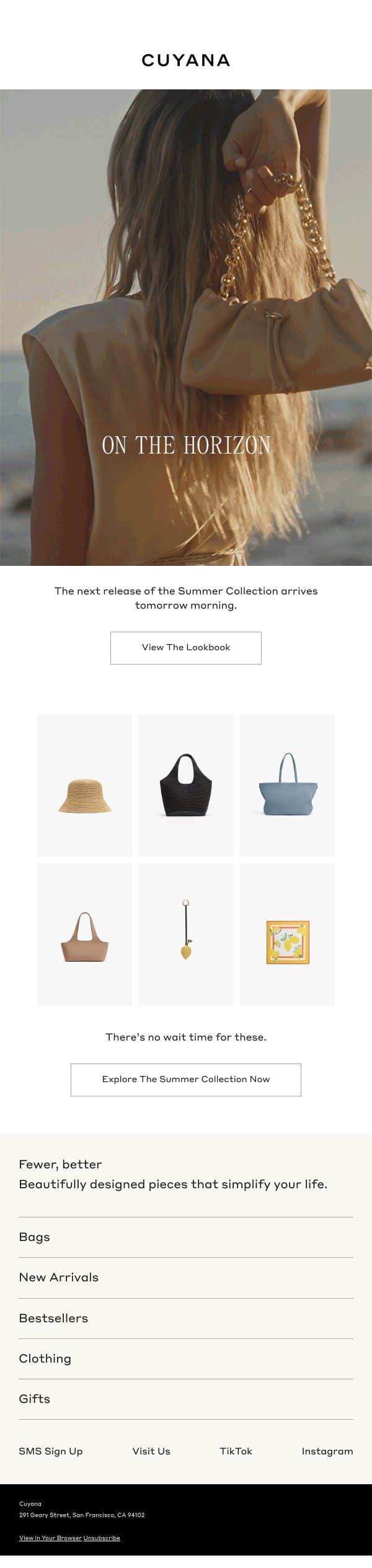 On the Horizon: New Arrivals email from Cuyana screenshot