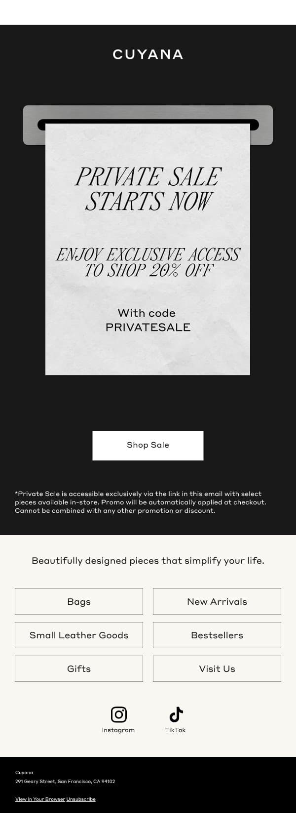 Private Sale Starts Now email from Cuyana screenshot