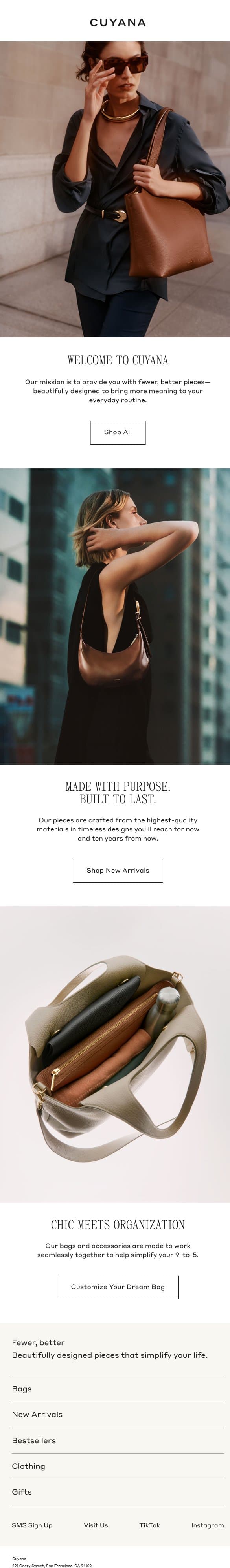 Welcome to Fewer, Better email from Cuyana screenshot