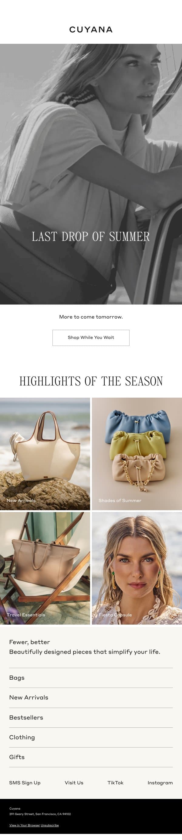 Sneak Peek: Last Drop of Summer email from Cuyana screenshot
