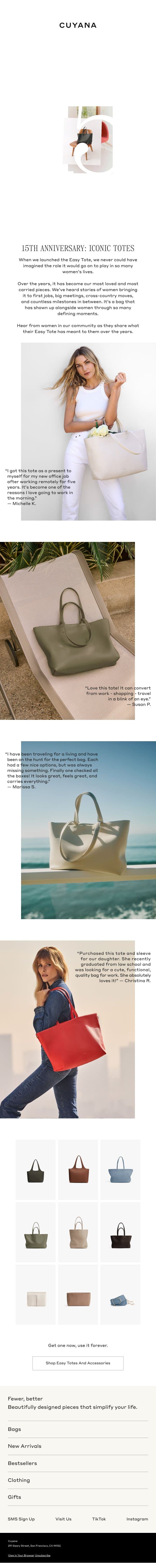 Celebrating the Iconic Easy Tote email from Cuyana screenshot