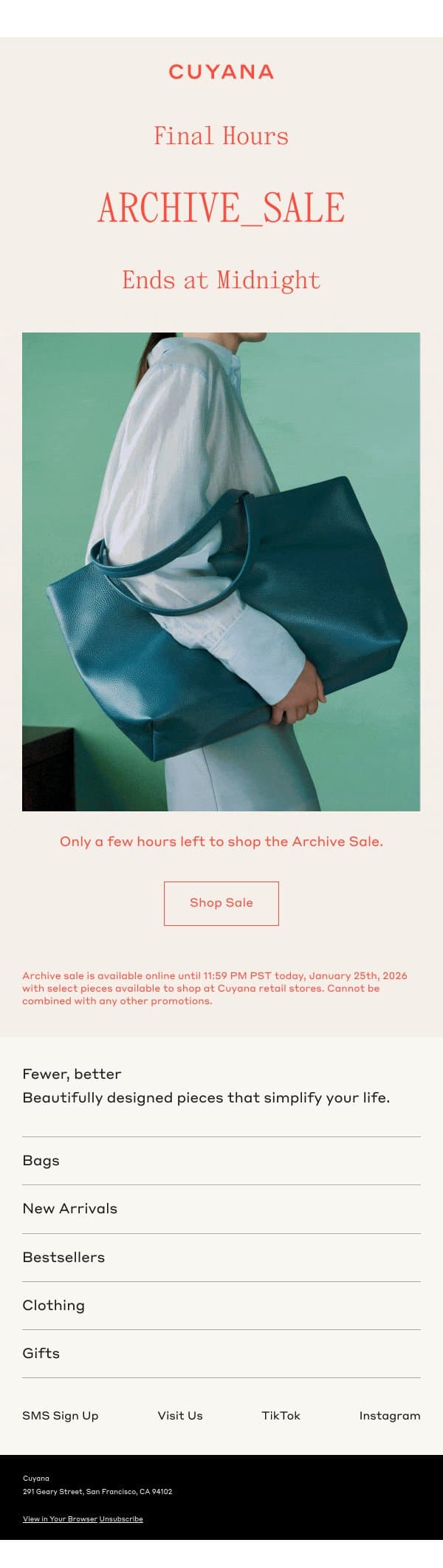 Final Hours of Archive Sale email from Cuyana screenshot