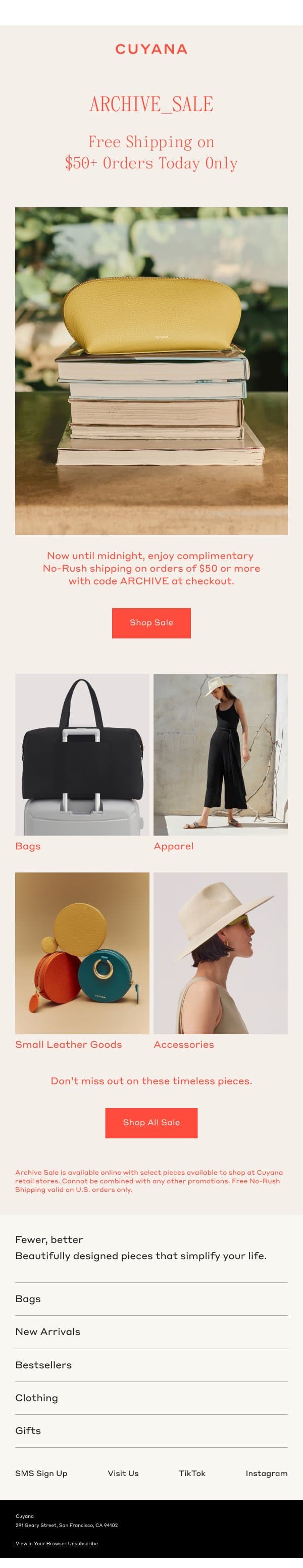 Archive Sale: Free Shipping Today Only email from Cuyana screenshot