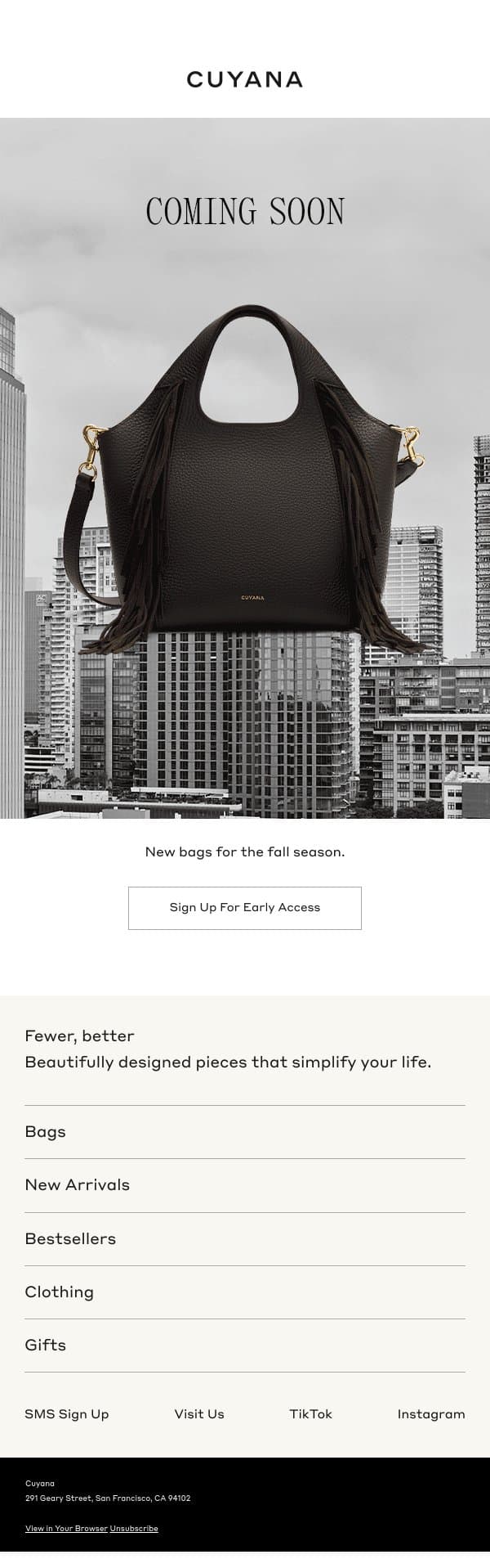 New Bags for Fall email from Cuyana screenshot