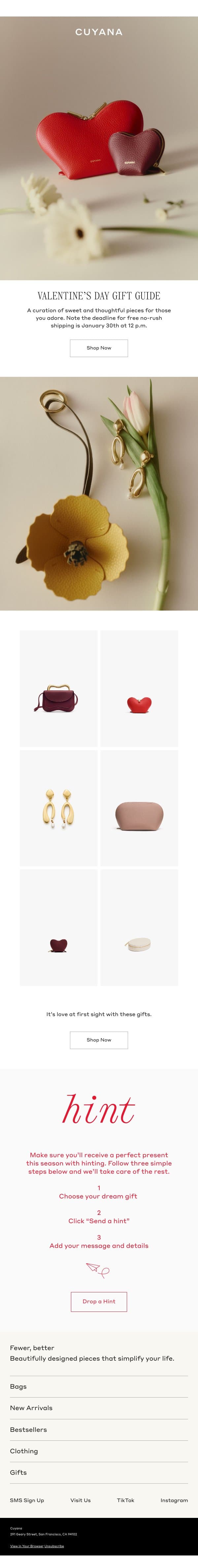 Valentine's Day Gift Guide email from Cuyana screenshot