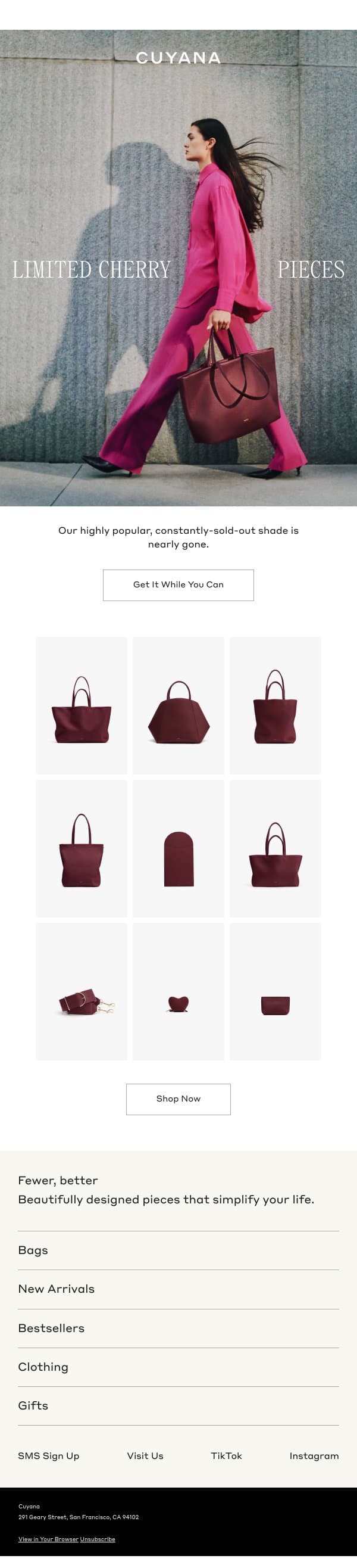 Cherry is Almost Gone email from Cuyana screenshot