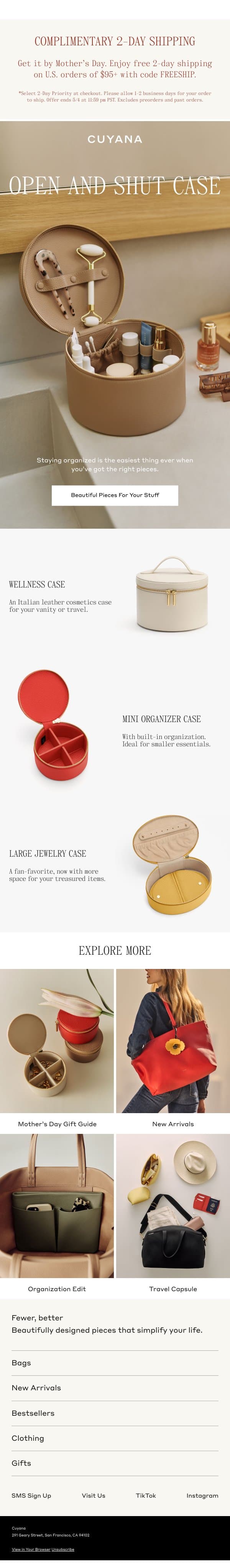 Free 2-Day Shipping for Mother's Day email from Cuyana screenshot
