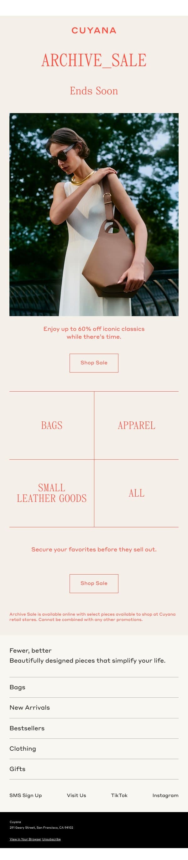 Archive Sale Ending Soon email from Cuyana screenshot