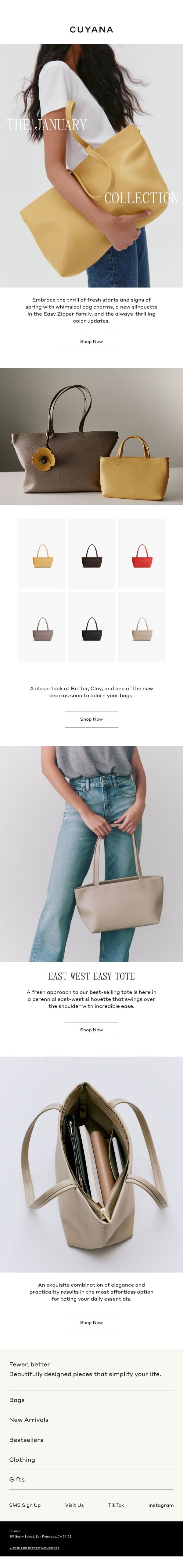 New Bag Charms, New Tote, New Colors email from Cuyana screenshot