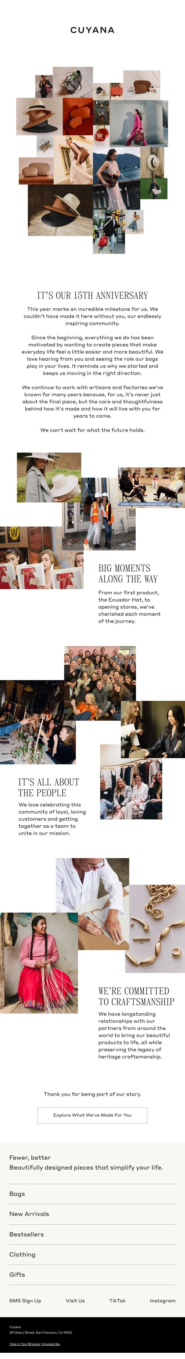 It's Our 15th Anniversary email from Cuyana screenshot