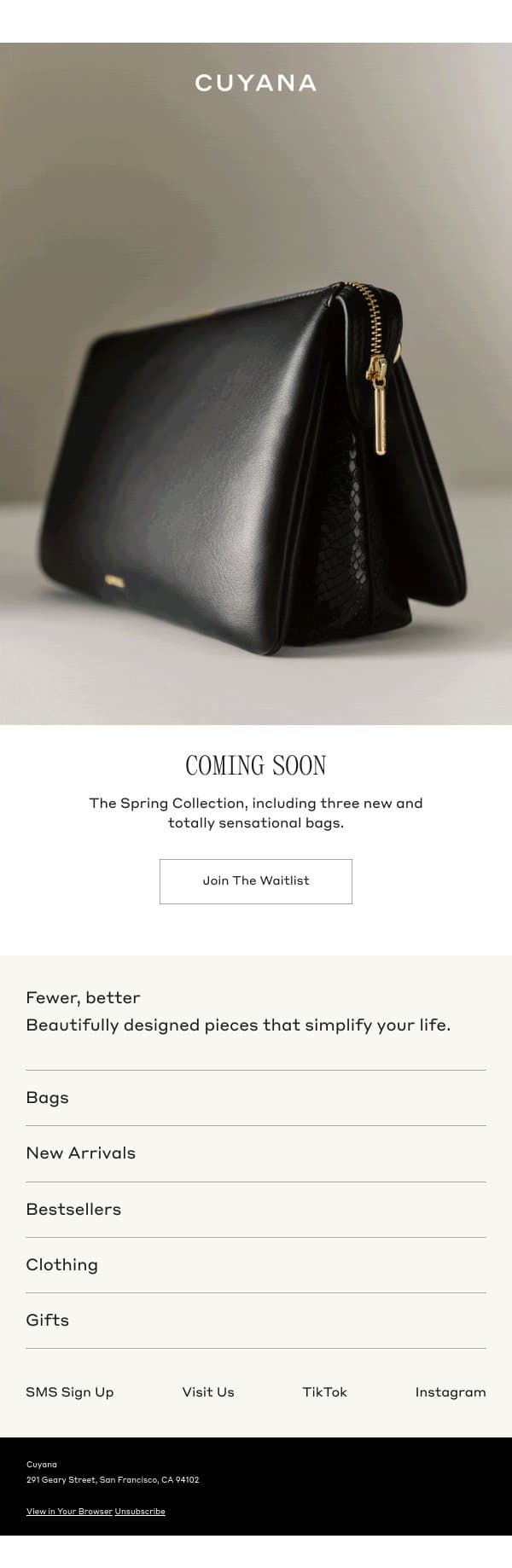 Coming Soon email from Cuyana screenshot