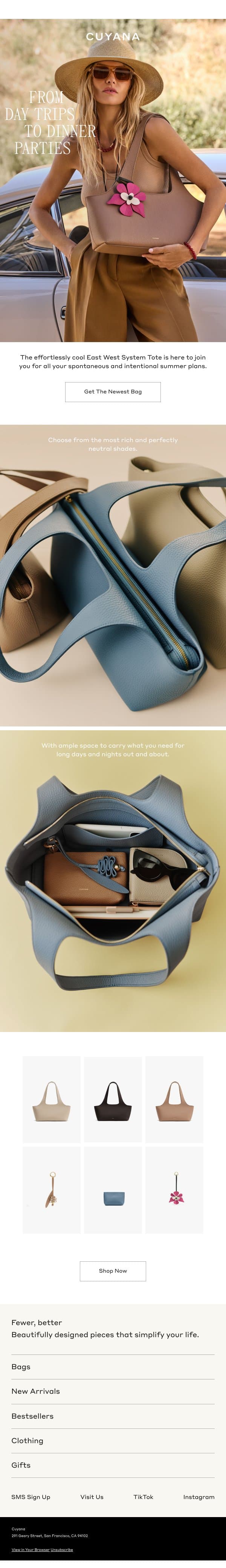 For Your Day Trips and Dinner Parties email from Cuyana screenshot