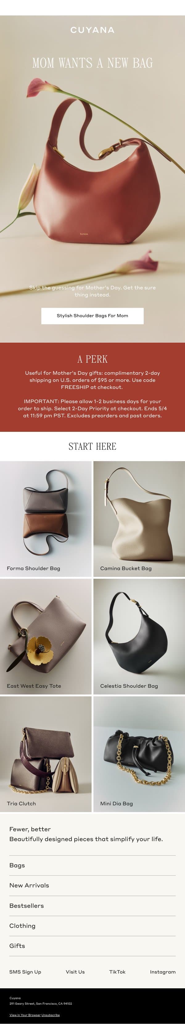Mom Wants a New Bag email from Cuyana screenshot