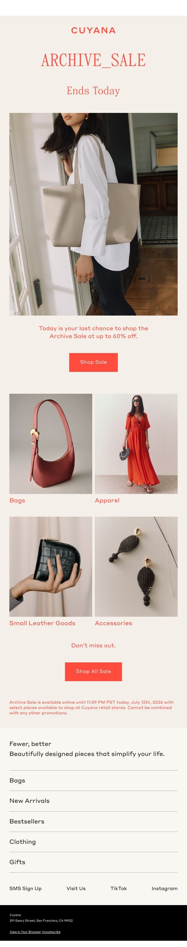 Archive Sale Ends Today email from Cuyana screenshot