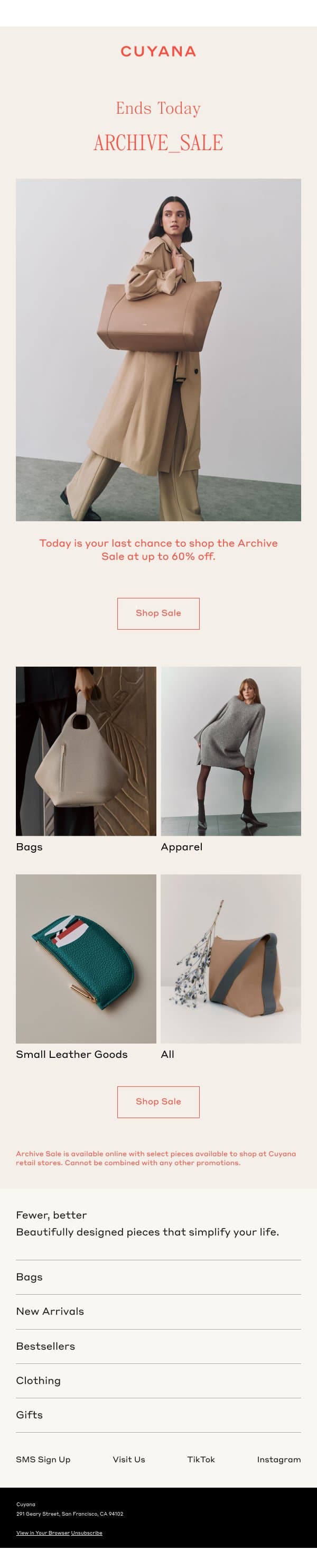 Ends Today: Archive Sale email from Cuyana screenshot