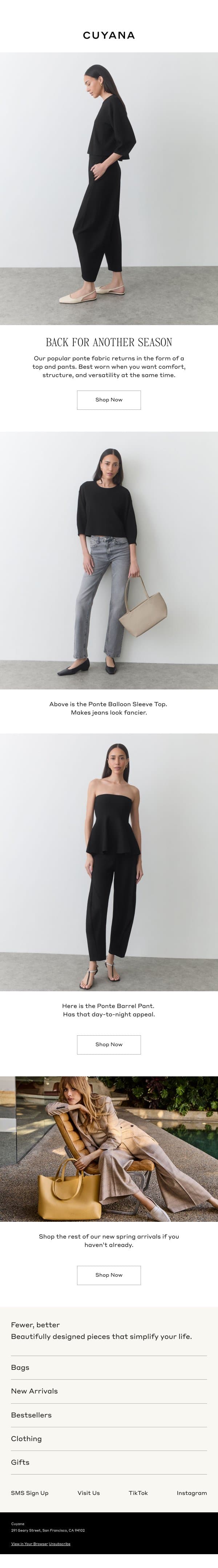 New in Ponte email from Cuyana screenshot