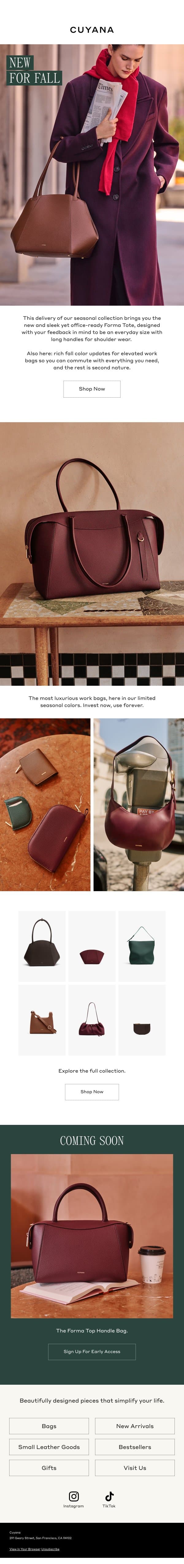New Fall Arrivals email from Cuyana screenshot