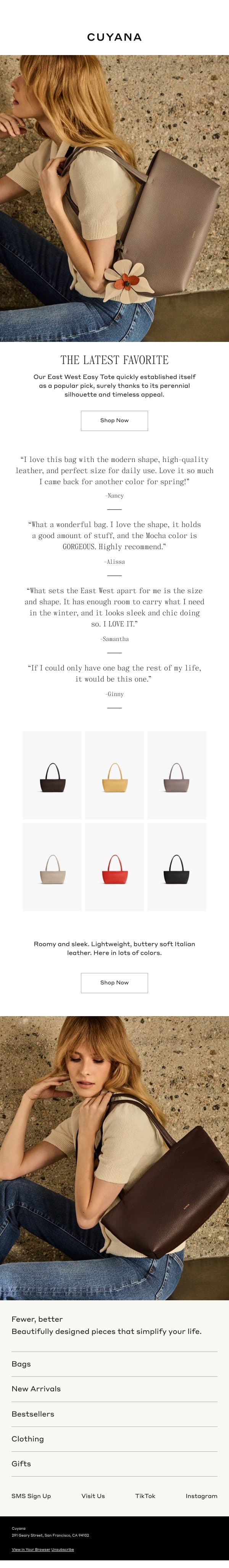 The Popular East West Easy Tote email from Cuyana screenshot