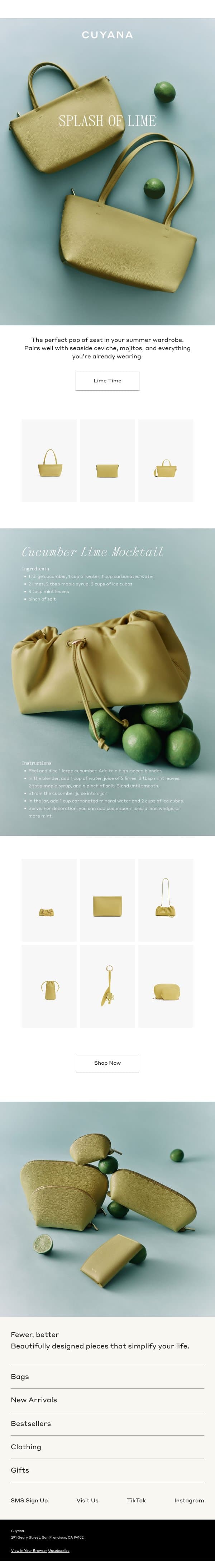 A Splash of Lime email from Cuyana screenshot
