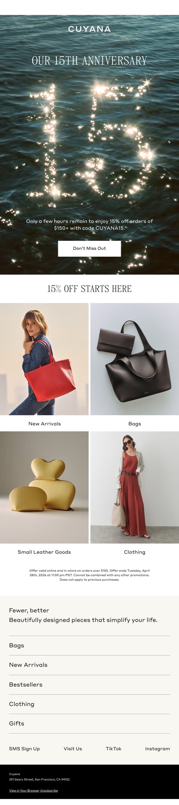 Final Hours for 15% Off email from Cuyana screenshot