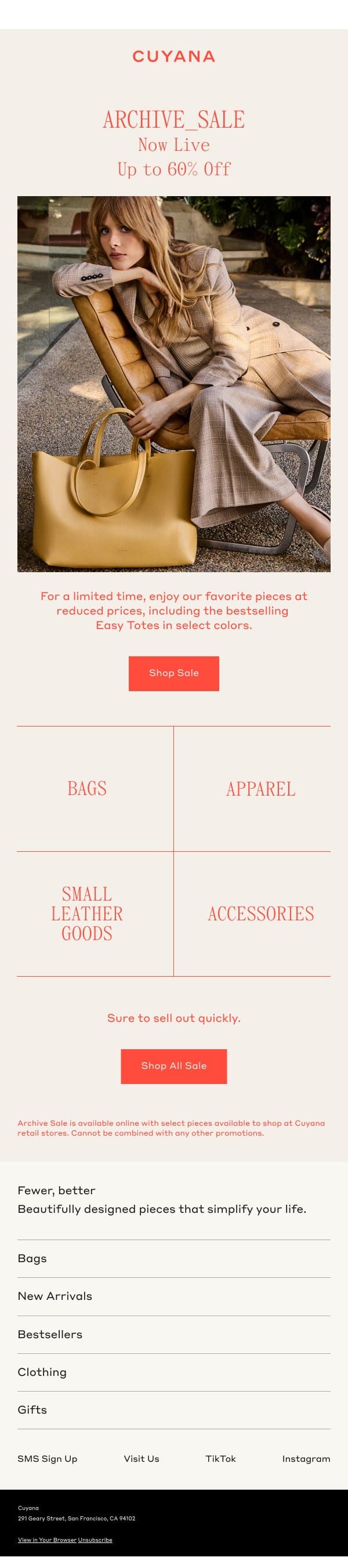 The Archive Sale is Here email from Cuyana screenshot