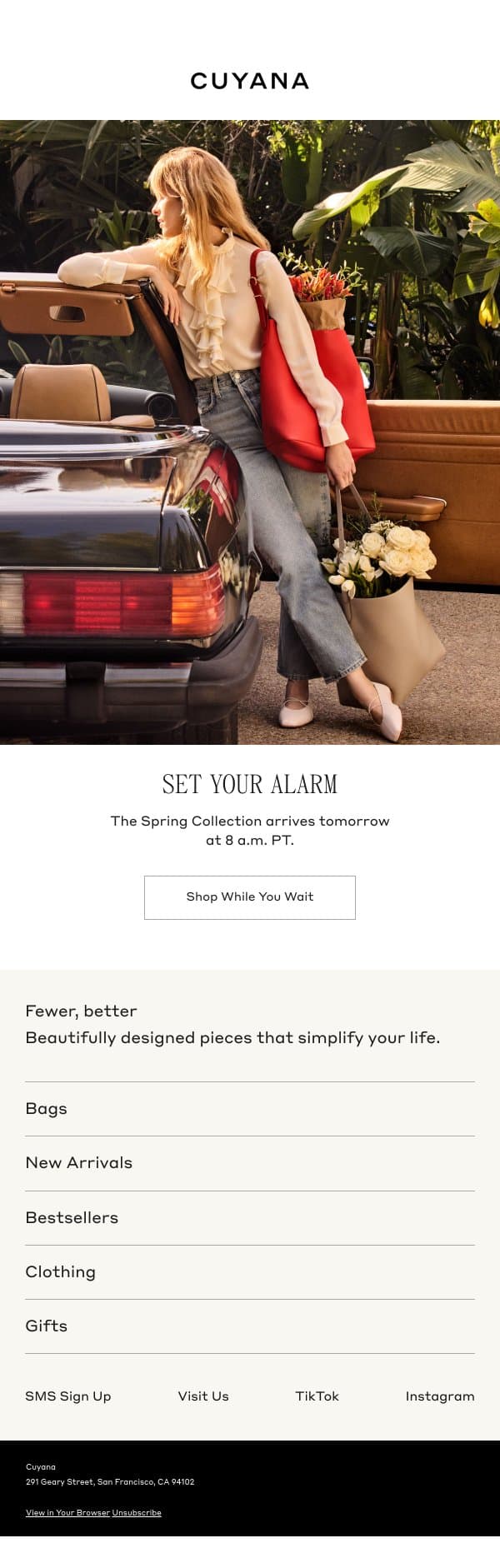 Here Tomorrow email from Cuyana screenshot