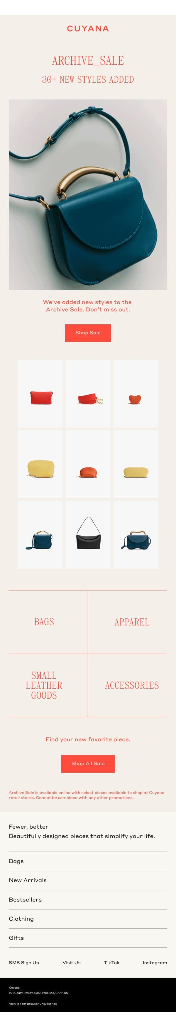 Archive Sale: New Styles Added email from Cuyana screenshot