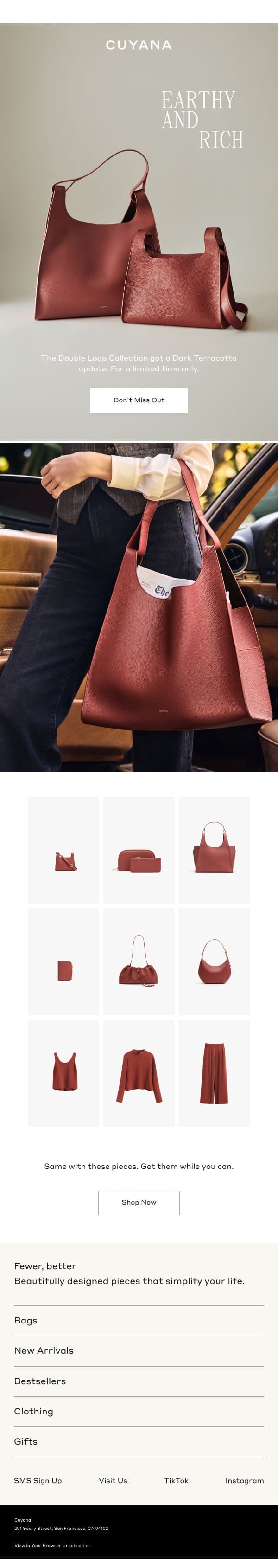 Limited Edition Dark Terracotta email from Cuyana screenshot