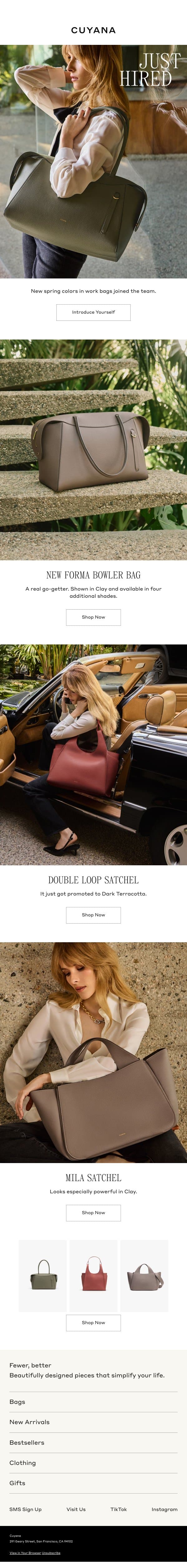 New Colors Clocking In email from Cuyana screenshot