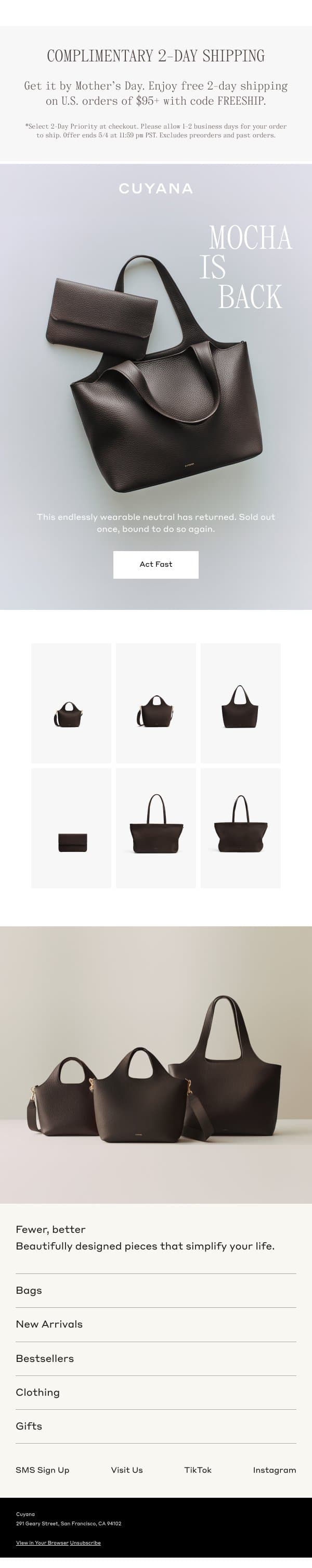 Back in Stock: Mocha email from Cuyana screenshot