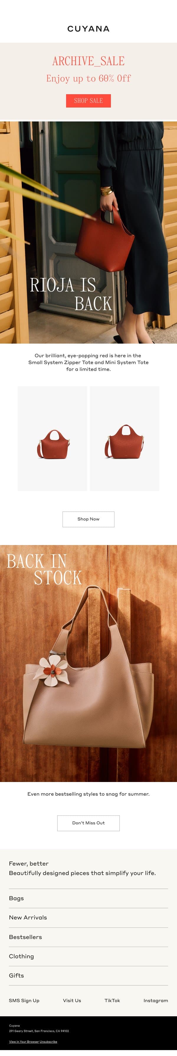 Rioja is Back email from Cuyana screenshot